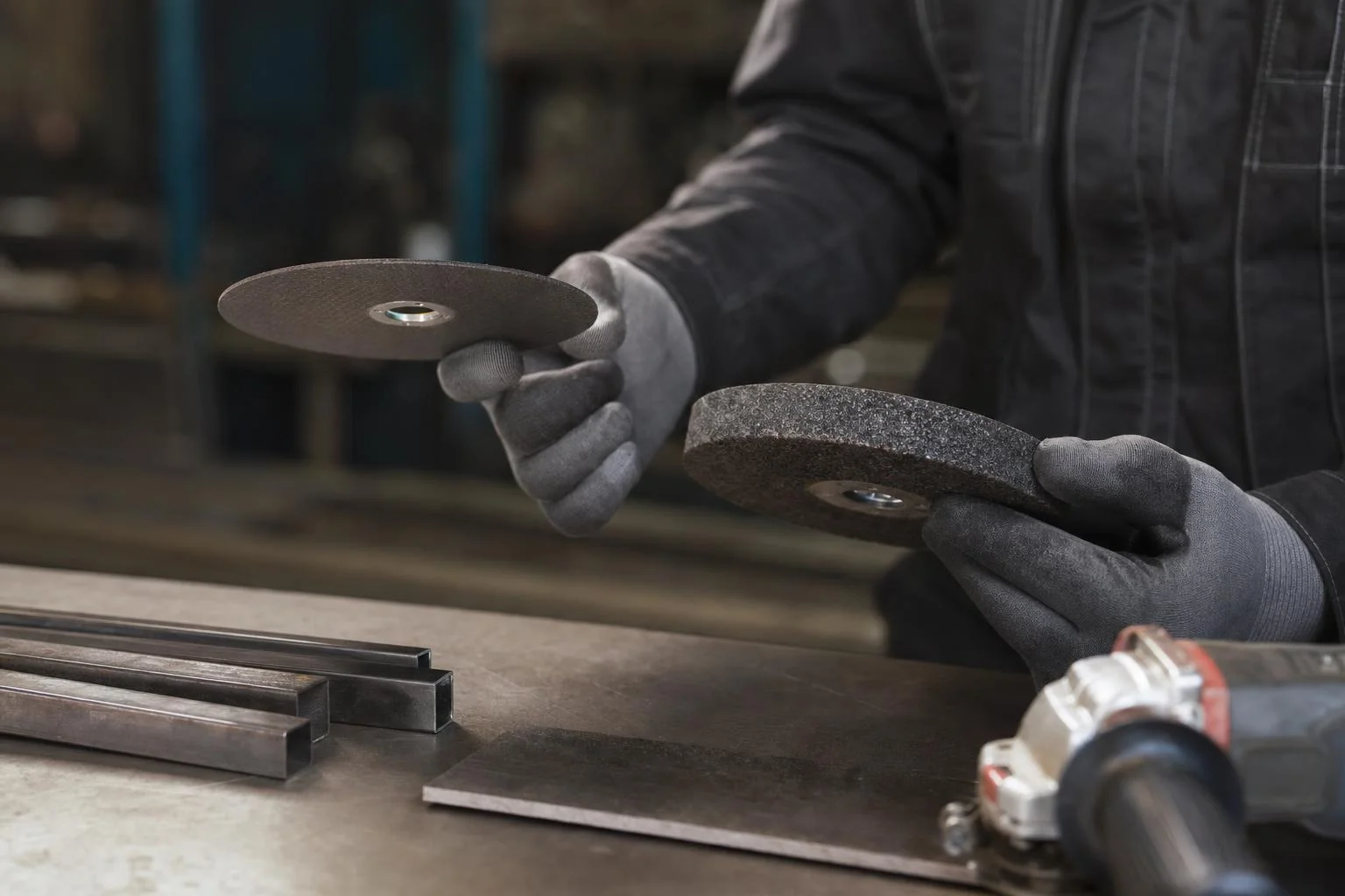 Metalac reže inox profil kutnom brusilicom uz iskre i tanku reznu ploču